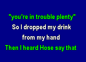 you're in trouble plenty
So I dropped my drink
from my hand

Then I heard Hose say that