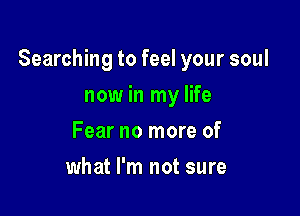 Searching to feel your soul

now in my life
Fear no more of
what I'm not sure