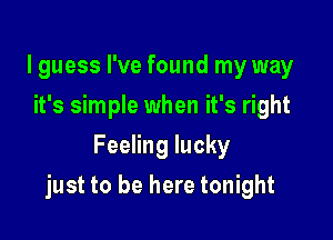 I guess I've found my way
it's simple when it's right
Feeling lucky

just to be here tonight