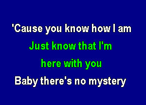 'Cause you know how I am
Just know that I'm
here with you

Baby there's no mystery