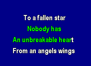 To a fallen star

Nobody has
An unbreakable heart

From an angels wings