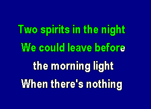Two spirits in the night
We could leave before
the morning light

When there's nothing
