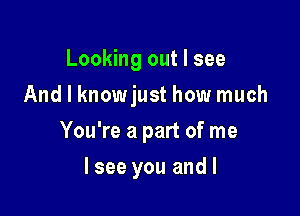 Looking out I see
And I knowjust how much

You're a part of me

lsee you andl