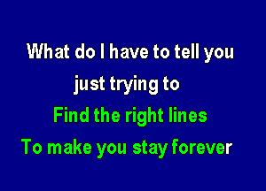 What do I have to tell you
just trying to
Find the right lines

To make you stay forever