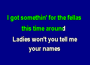 I got somethin' for the fellas
this time around

Ladies won't you tell me
your names