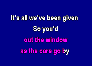 It's all we've been gin

10w
as the cars go by