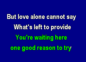 But love alone cannot say
What's left to provide

You're waiting here

one good reason to try