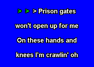 r) Prison gates

won't open up for me

On these hands and

knees I'm crawlin' oh