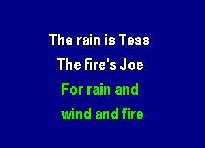 The rain is Tess

The fire's Joe
For rain and
wind and fire