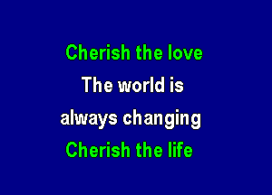 Cherish the love
The world is

always changing
Cherish the life