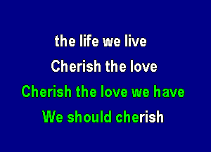 the life we live
Cherish the love

Cherish the love we have
We should cherish