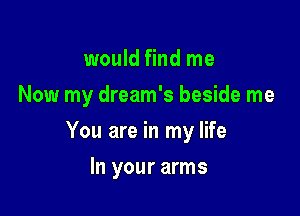 would find me

Now my dream's beside me

You are in my life
In your arms