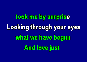 took me by surprise
Looking through your eyes

what we have begun

And love just