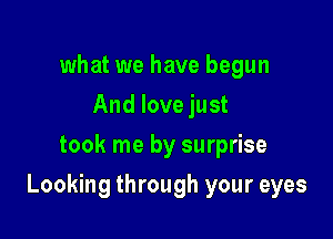 what we have begun
And love just
took me by surprise

Looking through your eyes