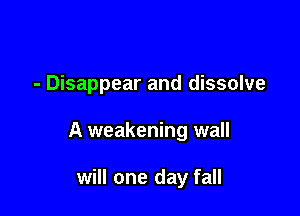 - Disappear and dissolve

A weakening wall

will one day fall