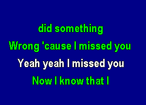 did something
Wrong 'cause I missed you

Yeah yeah I missed you
Now I know that I