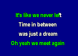 It's like we never left
Time in between
was just a dream

Oh yeah we meet again