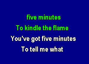 five minutes
To kindle the flame

You've got five minutes

To tell me what