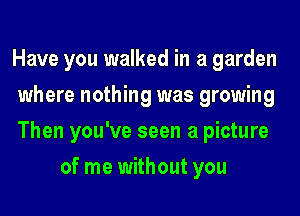 Have you walked in a garden

where nothing was growing

Then you've seen a picture
of me without you