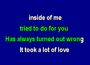 inside of me

tried to do for you

Has always turned out wrong
It took a lot of love