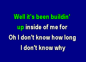 Well it's been buildin'
up inside of me for

Oh I don't know how long

I don't know why