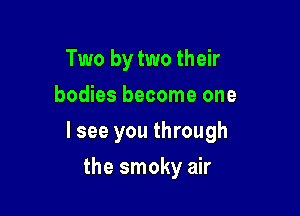 Two by two their
bodies become one

lsee you through

the smoky air