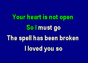 Your heart is not open

80 I must go
The spell has been broken
I loved you so
