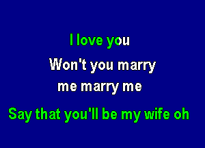 I love you

Won't you marry
me marry me

Say that you'll be my wife oh