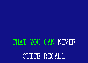 THAT YOU CAN NEVER
QUITE RECALL