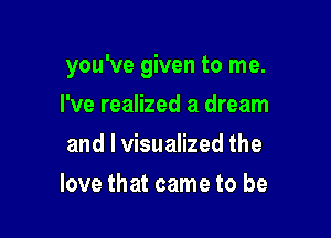 you've given to me.

I've realized a dream
and l visualized the
love that came to be