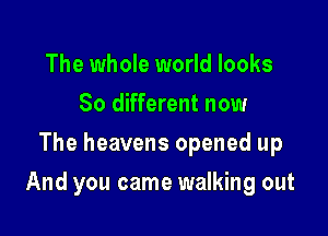 The whole world looks
So different now
The heavens opened up

And you came walking out