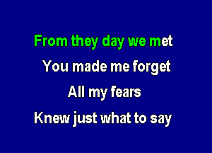 From they day we met
You made me forget
All my fears

Knewjust what to say