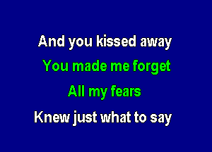 And you kissed away
You made me forget

All my fears

Knewjust what to say