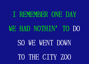 I REMEMBER ONE DAY
WE HAD NOTHIIW TO DO
SO WE WENT DOWN
TO THE CITY ZOO