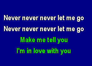 Never never never let me go
Never never never let me go
Make me tell you

I'm in love with you