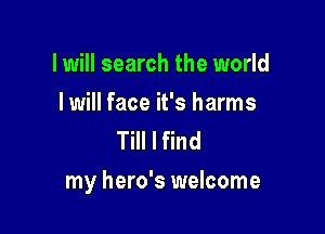 I will search the world

I will face it's harms
Till I find

my hero's welcome