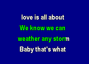 love is all about
We know we can

weather any storm
Baby that's what