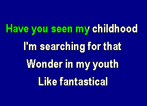 Have you seen my childhood
I'm searching for that

Wonder in my youth

Like fantastical