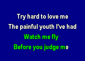Try hard to love me
The painful youth I've had
Watch me fly

Before you judge me