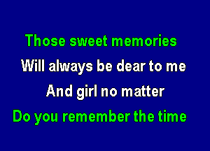Those sweet memories
Will always be dear to me
And girl no matter

Do you remember the time
