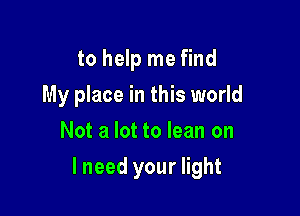 to help me find
My place in this world
Not a lot to lean on

lneed your light