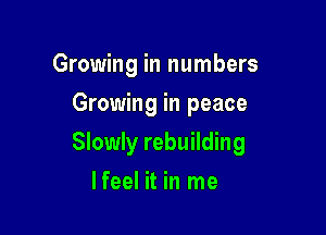Growing in numbers
Growing in peace

Slowly rebuilding

Ifeel it in me