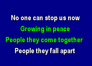 No one can stop us now
Growing in peace

People they come together

People they fall apart