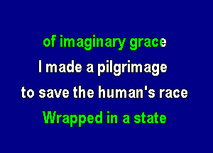 of imaginary grace

I made a pilgrimage

to save the human's race
Wrapped in a state