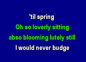 'til spring
Oh so Ioverly sitting

abso blooming lutely still

I would never budge