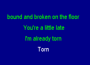 bound and broken on the floor

You're a little late

I'm already torn

Torn