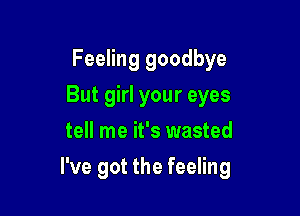 Feeling goodbye
But girl your eyes
tell me it's wasted

I've got the feeling