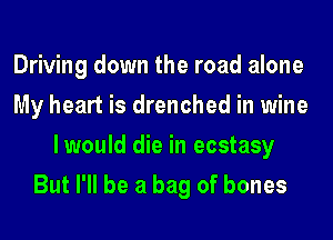 Driving down the road alone
My heart is drenched in wine
lwould die in ecstasy
But I'll be a bag of bones