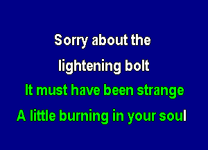 Sorry about the

lightening bolt
It must have been strange

A little burning in your soul