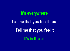 It's everywhere

Tell methat you feel it too

Tell methat you feel it

It's in the air